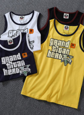 GTA5撞色设计字母印花男士汗背心