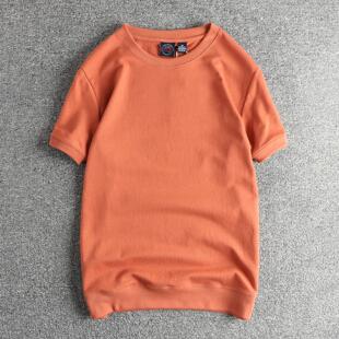 高端300G竖条纹面料螺纹收口短袖T恤男 亲肤复古纯色百搭青年半袖