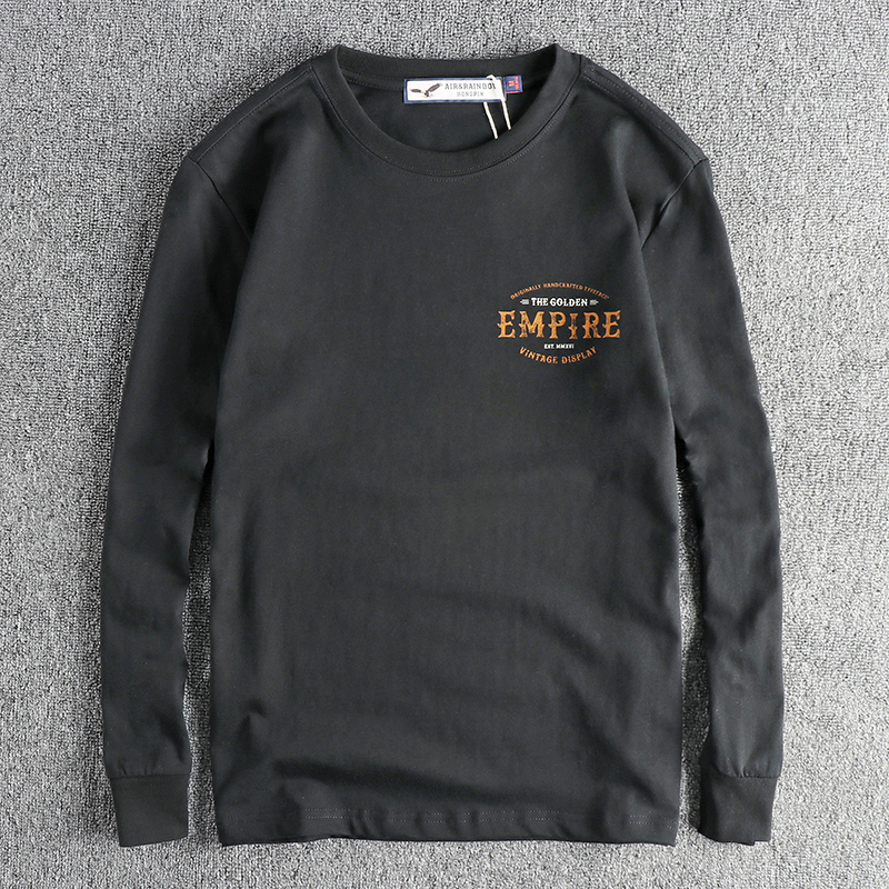 代购欧美复古字母双面印花长袖T恤男 舒适时尚休闲青年春季打底衫