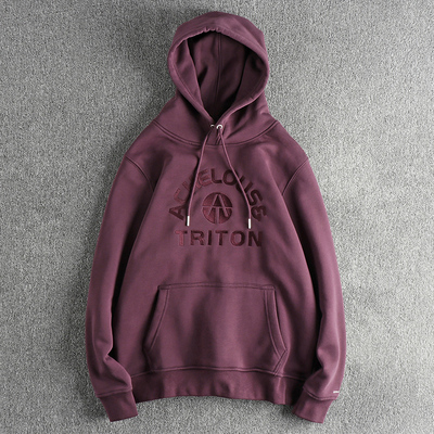 冬季新品加绒加厚刺绣套头卫衣男