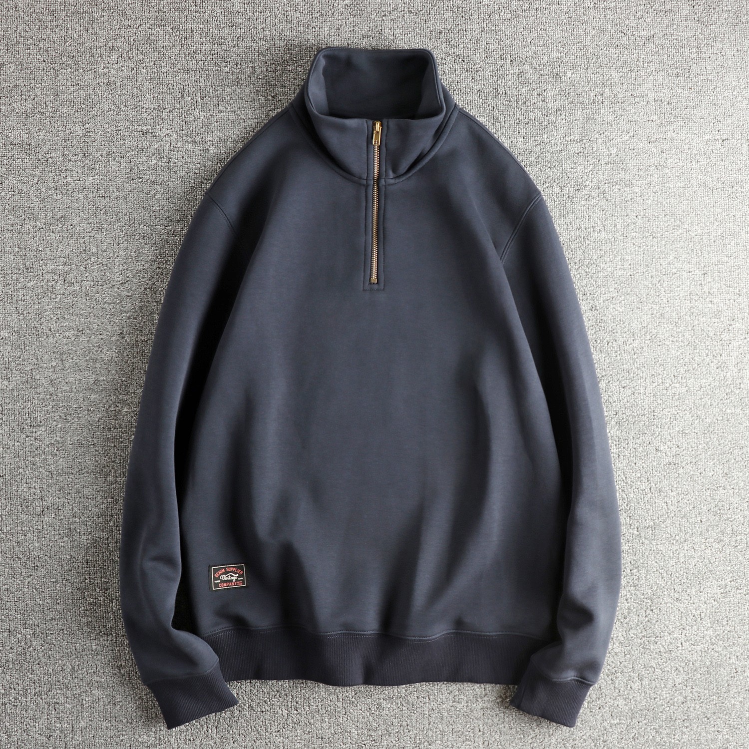 美式复古蓬松感针织面料半开立领卫衣男轻软舒适秋冬百搭套头长袖