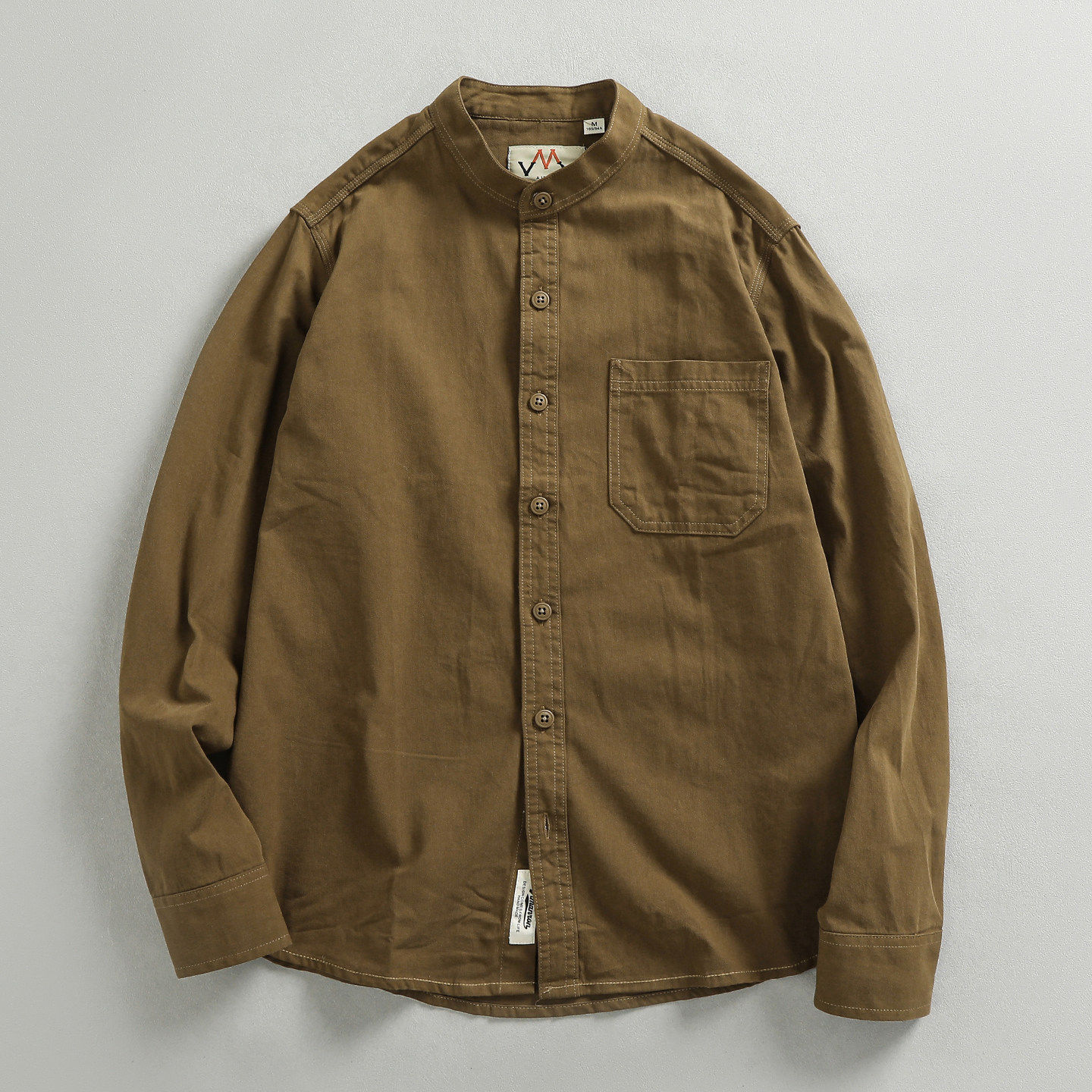 原创高端美式复古潮流小立领工装衬衫男水洗梭织全棉舒适百搭长袖