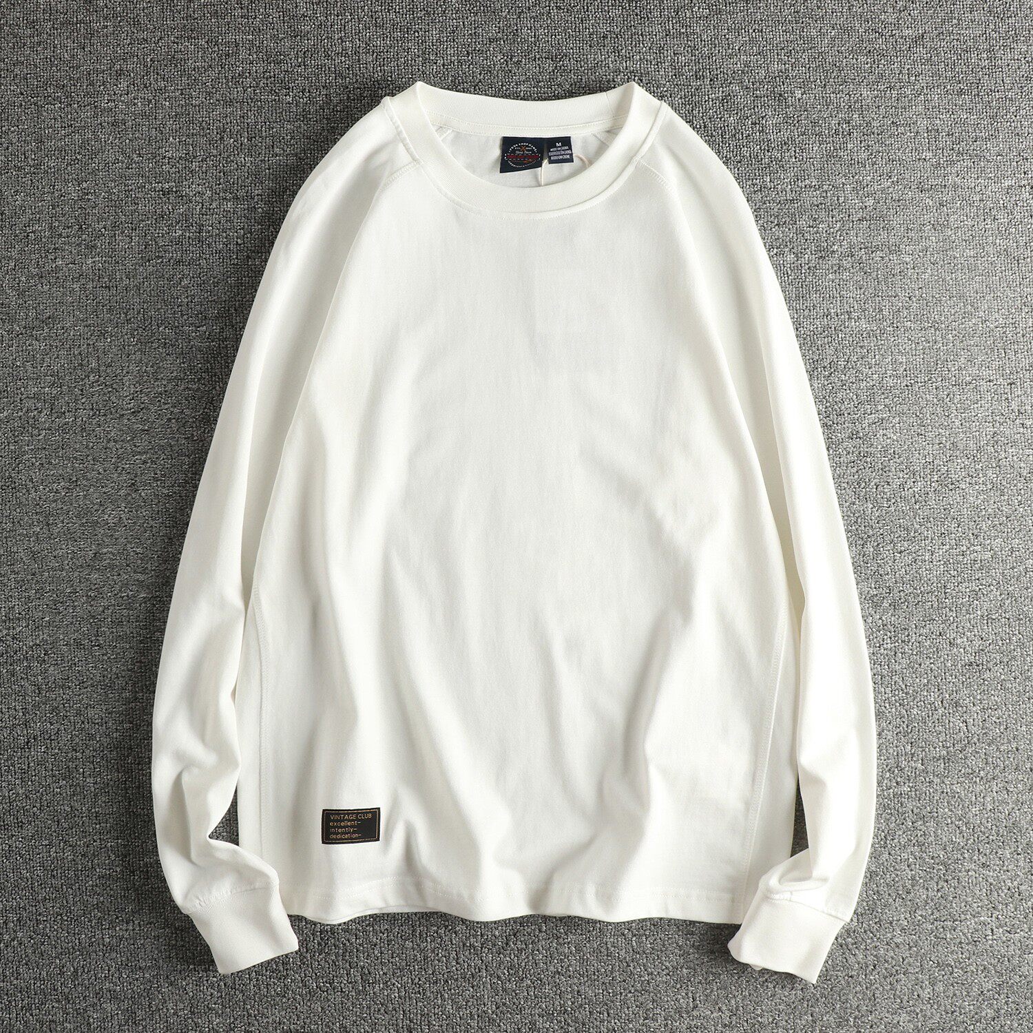 香港潮牌280g重磅竖纹纯棉长袖T恤男 插肩袖宽松纯色秋冬打底衫