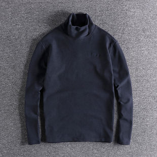 潮 青年简约刺绣欧美翻领保暖长袖 毛衣男双面绒春秋新款 高领打底衫