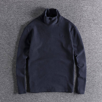 毛衣男双面绒春秋新款高领打底衫青年简约刺绣欧美翻领保暖长袖潮