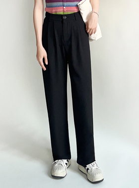 120斤的大杨 胖mm大码黑色西装阔腿裤女春季小个子显瘦垂感休闲裤