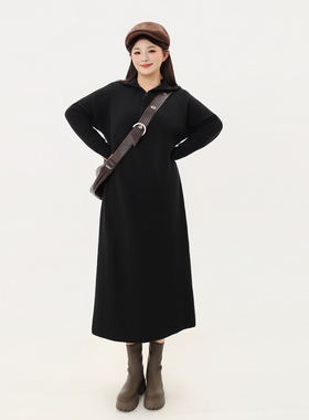 120斤的大杨 2025秋冬新款拉链针织长裙大码显瘦连帽毛衣连衣裙女