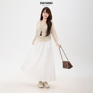 女秋收腰显瘦打底衫 120斤 长袖 胖mm交叉褶皱V领针织衫 上衣 大杨