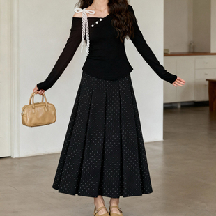 120斤的大杨 胖mm波点半身裙秋冬女小个子梨型身材遮胯显瘦百褶裙