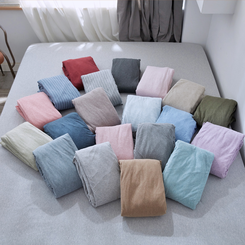 日式针织棉条纹纯色双人宿舍床单