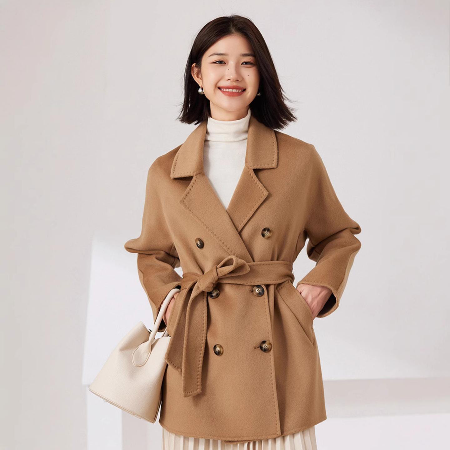 2026秋冬新款双面呢羊毛大衣女长款系腰带气质修身羊毛毛呢外套