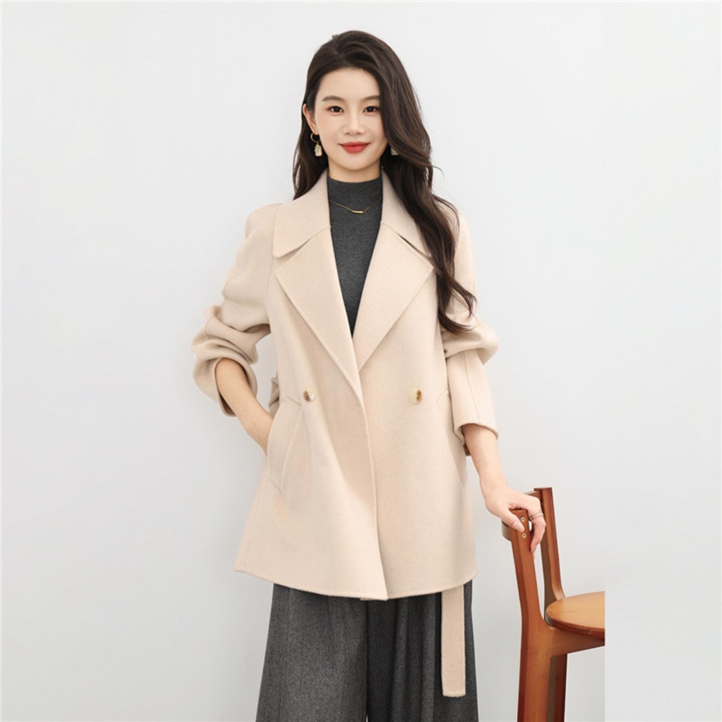 2026新款女式毛呢外套秋冬新款洋气中长款翻领时尚双面羊毛呢大衣