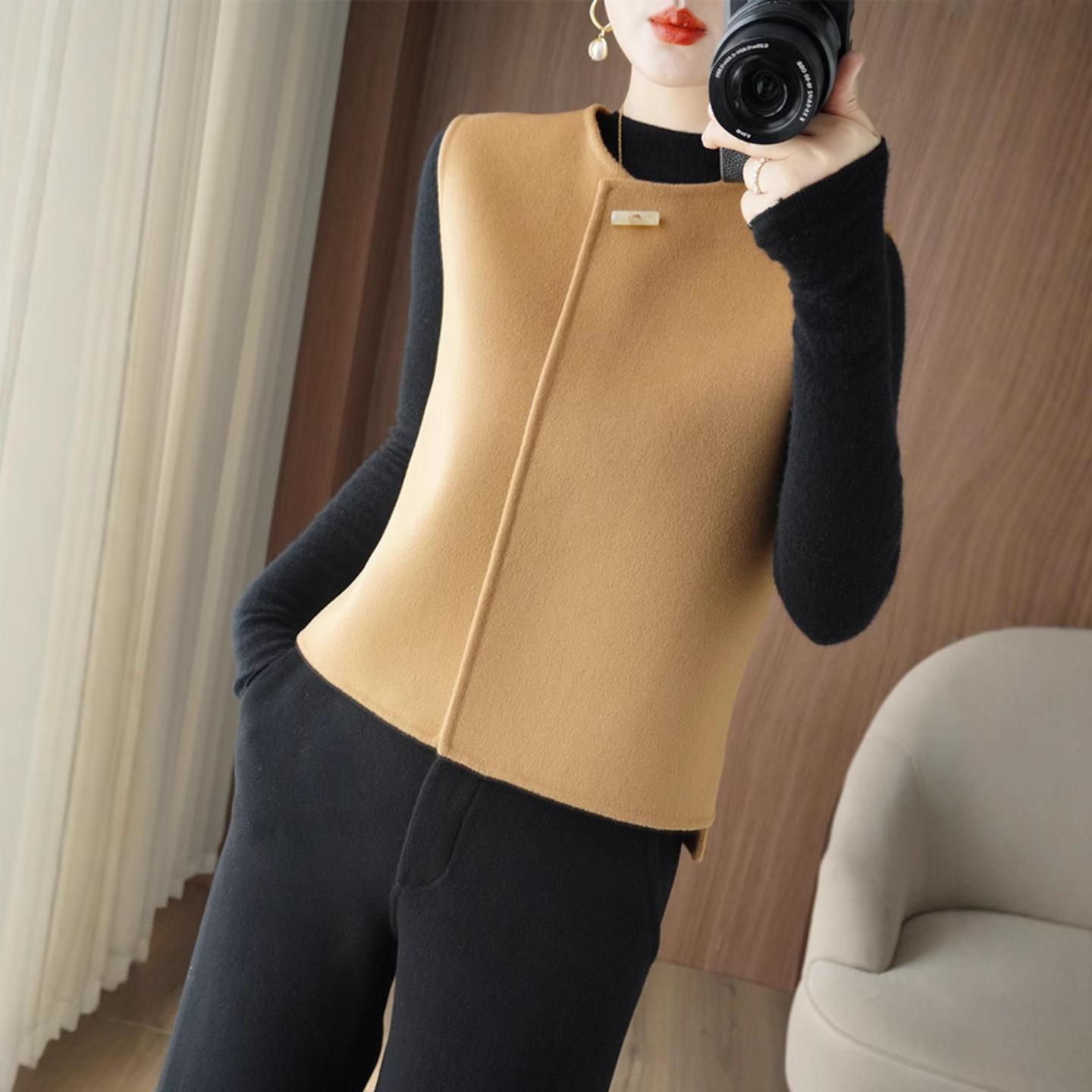 2026秋冬新款双面呢羊毛马甲女宽松显瘦无袖坎肩背心百搭外套上衣