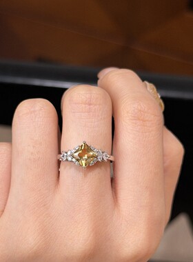 深圳旭佳旭家s925纯银几何刻面黄水晶闪钻恒星戒指女高级感气质