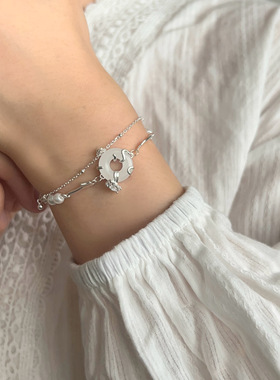 深圳旭佳S990纯银皎月平安扣双层手链女轻奢高级感新中式国潮珍珠