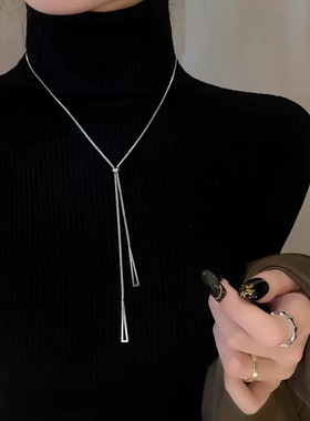 深圳旭佳S925纯银轻奢高级感毛衣链几何小众设计长款可抽拉秋冬