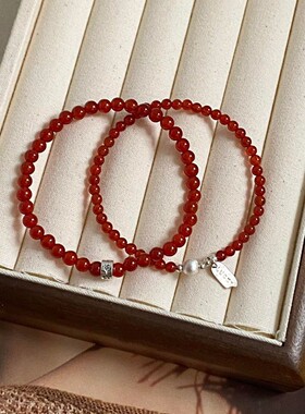 深圳旭佳旭家s925纯银幸运牌mini红玛瑙六字真言手链女纤细高级