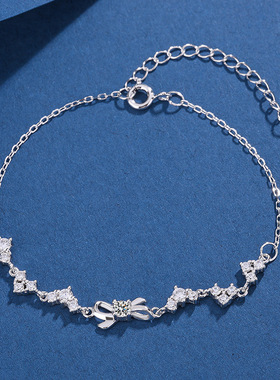 深圳旭佳s999足银闪亮锆石蝴蝶结手链女小众设计轻奢百搭气质手