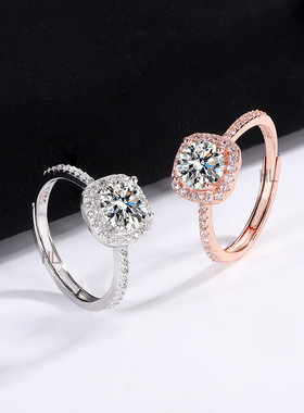 深圳旭佳S925纯银钻戒女一克拉轻奢方包戒指女时尚感求婚结婚