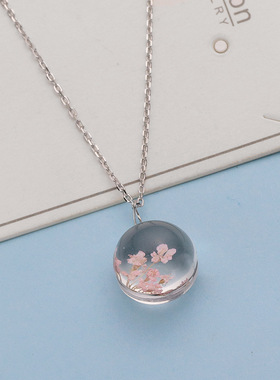 深圳旭佳s925纯银草莓晶雪花项链女韩版轻奢小众设计水晶球玻璃珠