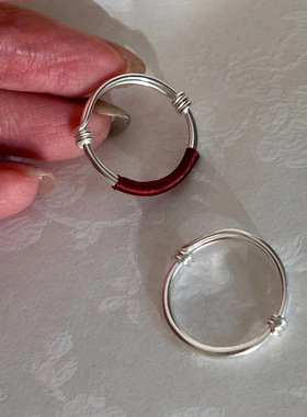 深圳旭佳S999纯银推拉红绳情侣戒指 轻奢简约百搭食指戒足银男女