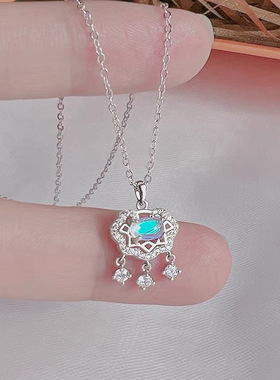 深圳旭佳s999足银平安锁项链轻奢小众设计国风轻奢气质锆石月光石