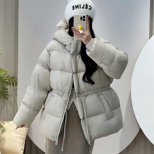 温柔云朵感收腰羽绒服女中长款2025新款冬装柔软90白鸭绒外套加厚