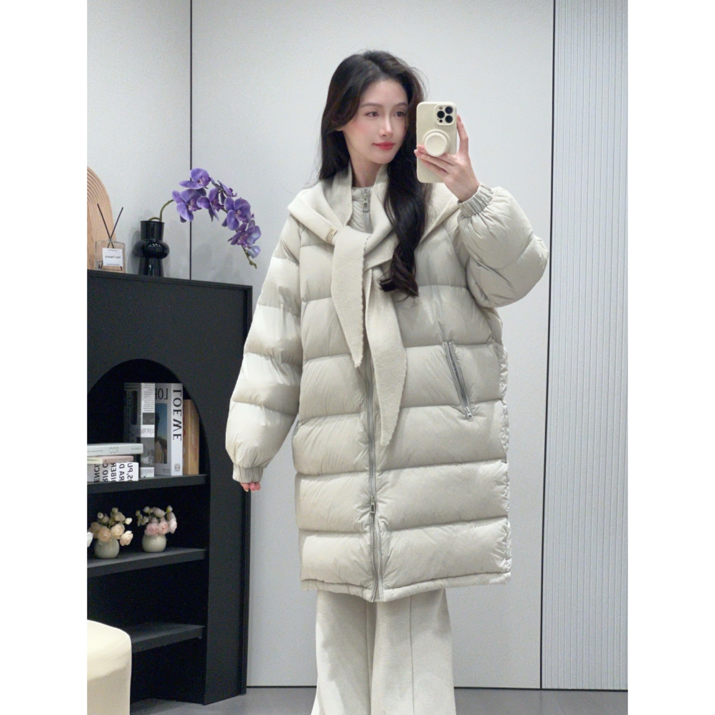 韩系针织披肩中长款羽绒服女宽松2025冬季新款90白鸭绒泡芙长外套