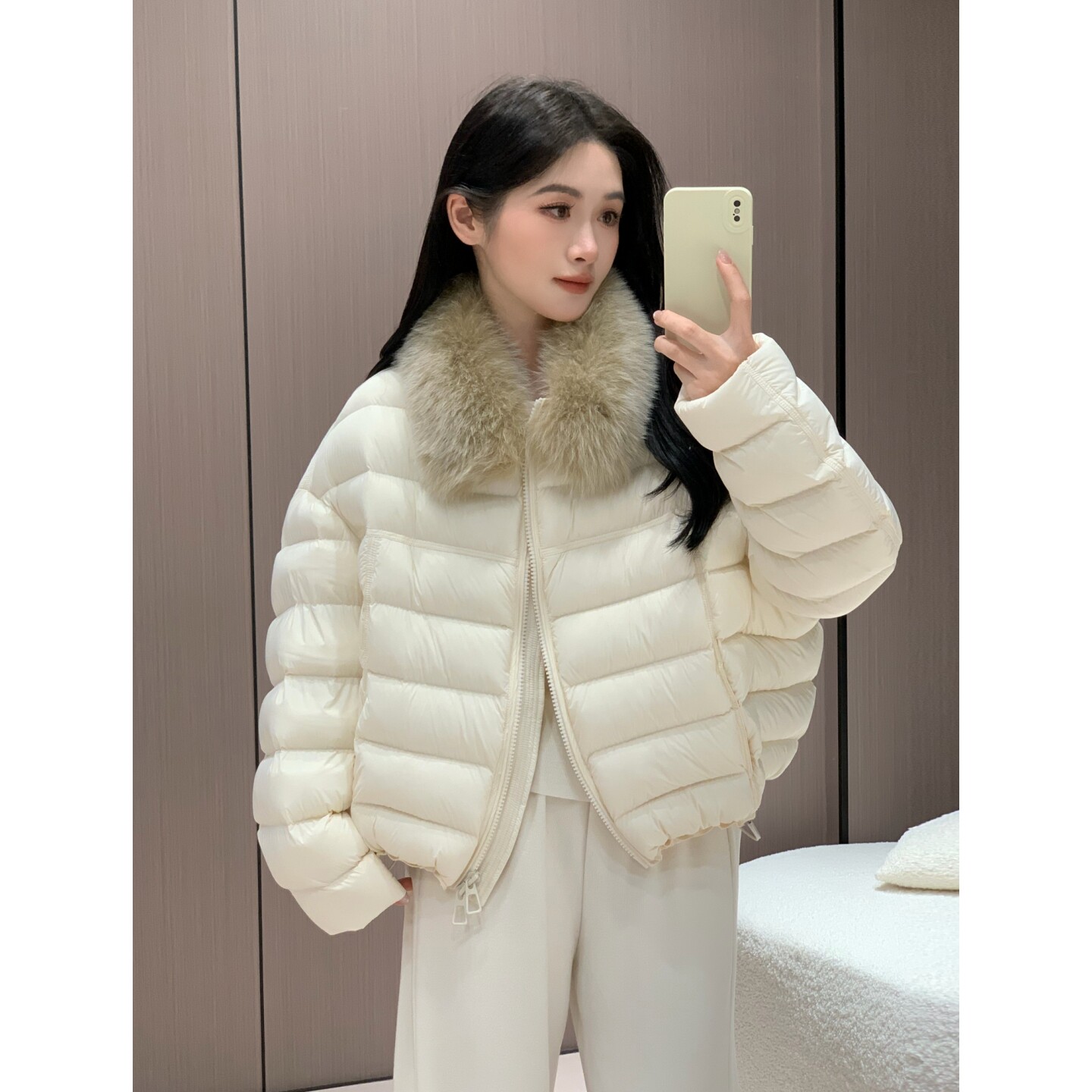 轻奢90白鹅绒狐狸毛领排骨羽绒服女短款2026冬季新款龟背宽松外套