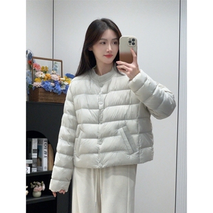 韩版针织小圆领羽绒服女短款2025冬季新款磁吸扣90白鸭绒轻便外套