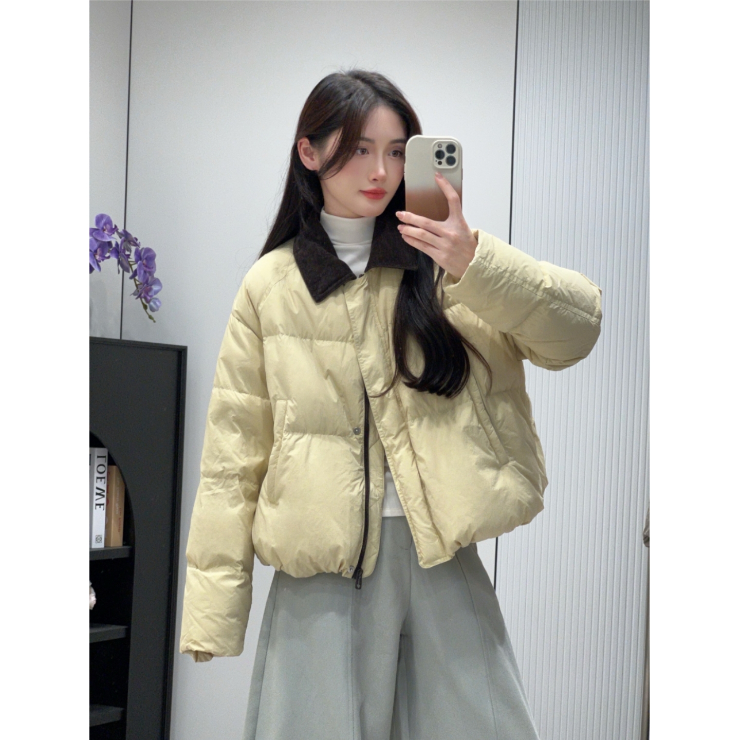 韩系高级感翻领撞色羽绒服女外套