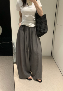 满满Mono 宽松休闲裤女2026夏季透气薄款高腰腰带阔腿长裤小个子