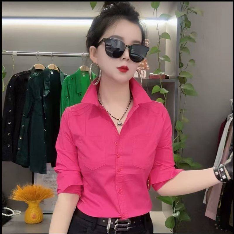 糖果色加绒衬衫女职业OL秋冬2025新款洋气衬衣修身显瘦上衣百搭潮