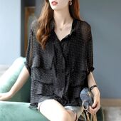 防晒衣女短袖 2023春夏新款 上衣字母印花外套宽松薄款 雪纺衫 五分袖