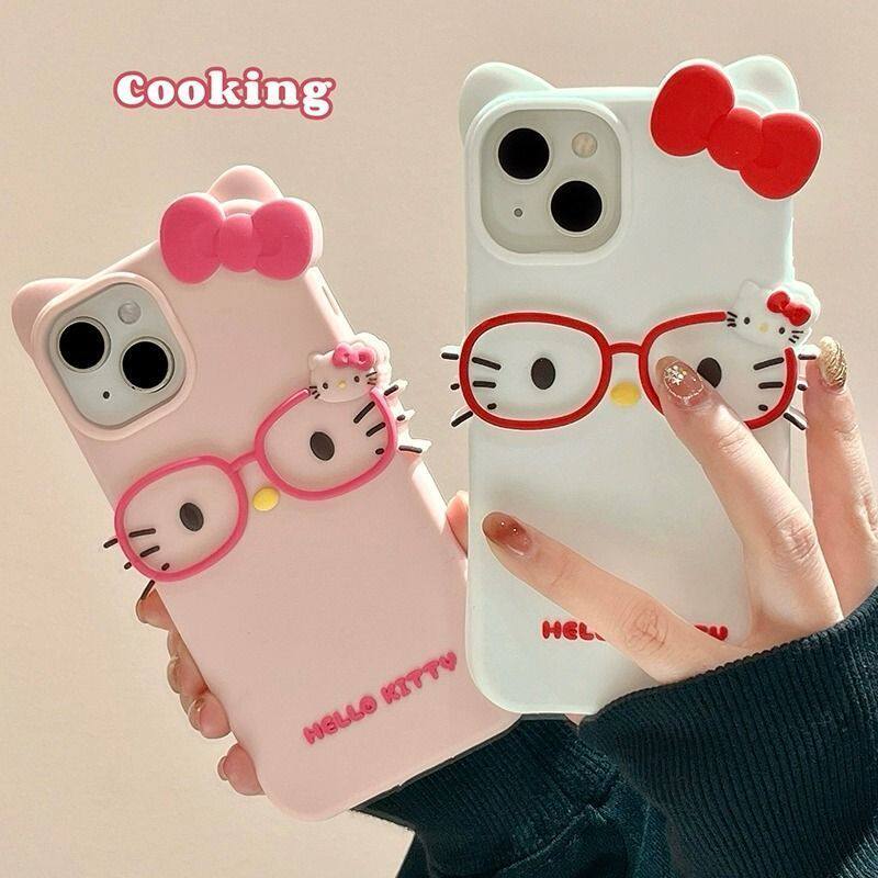 蝴蝶结KT猫苹果16ProMAX手机壳苹果15Pro141312硅胶苹果4G5s手机壳xs/xr保护套7/8plus可爱卡通se2