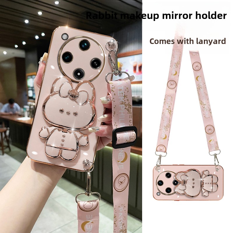 斜挂绳适用于Oppofindx8手机壳Flndx8Ultra Rabbit Cute Stand X8Pro带化妆镜高端Opoo防摔女孩X8新保护套