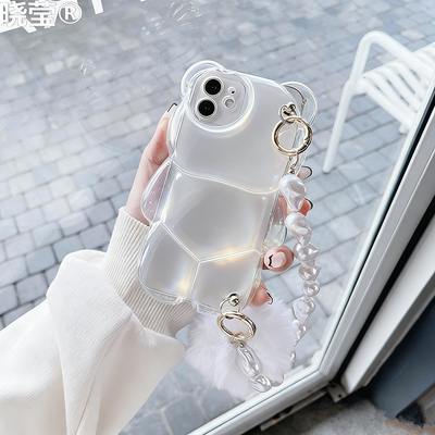 金箔透明小熊iPhone14pro手机壳16promax苹果13promax手腕链12全包11防摔x苹果15