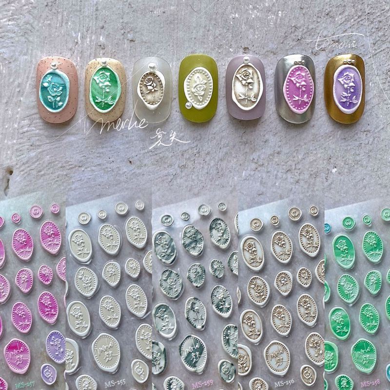 复古宫廷风火漆玫瑰花朵印章立体浮雕美甲贴纸tomoni指甲装饰品贴