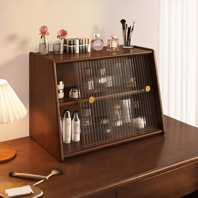桌面实木置物架化妆品收纳盒台面杂物收纳柜办公桌展示高级整理柜