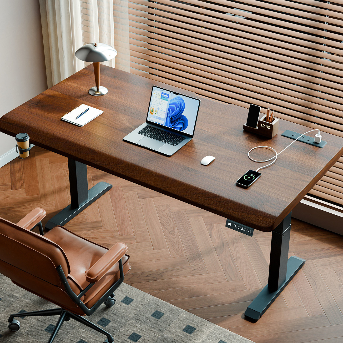 电动升降桌实木书桌电脑桌学习桌家用电竞桌子办公桌可升降工作台