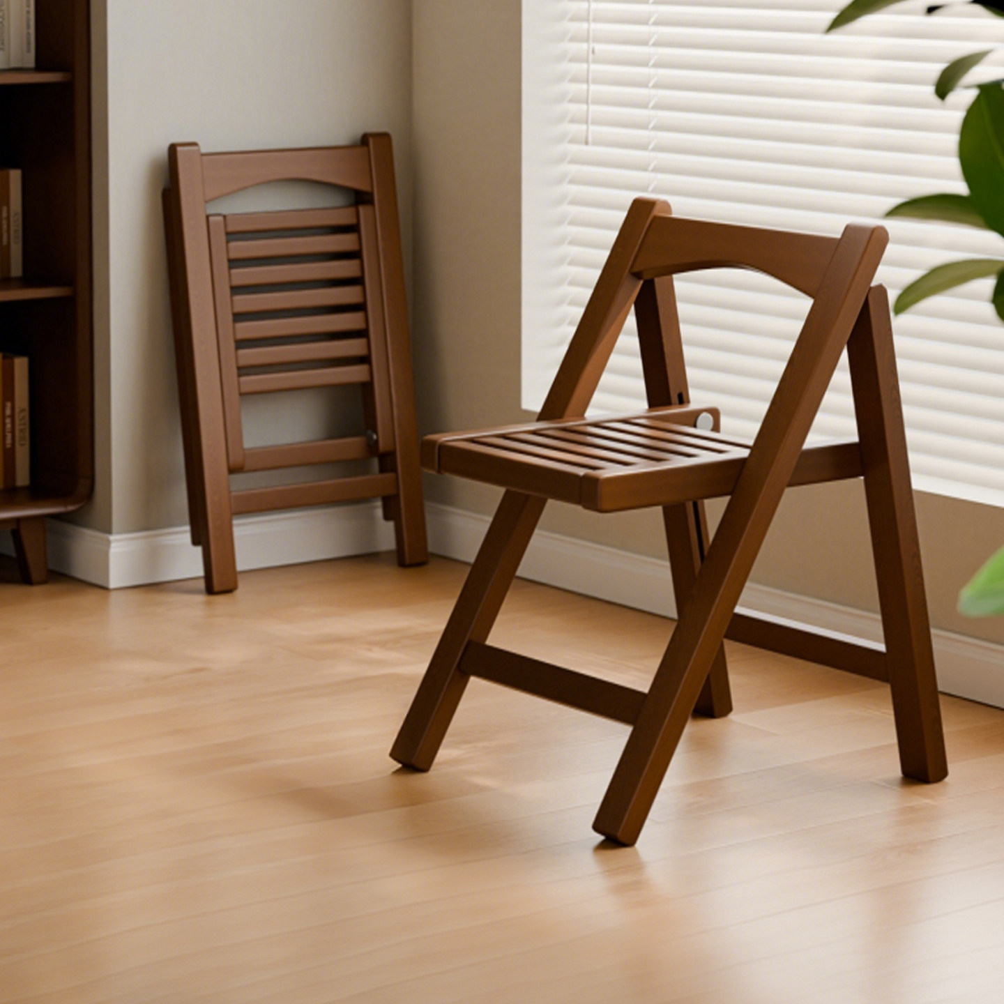 家逸实木餐椅家用小户型椅子可叠放靠背餐桌椅中古风不占地餐凳子