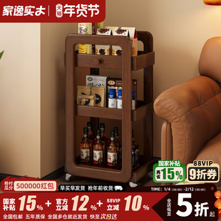 实木置物架小推车窄边架子落地家用可移动客厅零食厨房多层收纳架