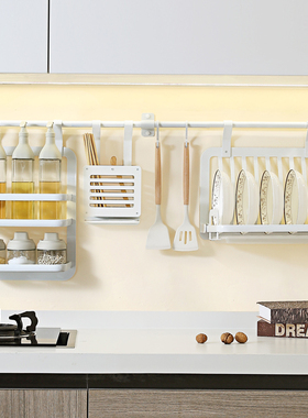 厨房墙壁置物架免打孔多功能收纳架锅铲餐具收纳神器