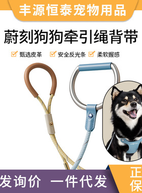 新款VOOCOO蔚刻狗狗绳背心式背带马鞍造型皮革金属环牵引外出遛狗