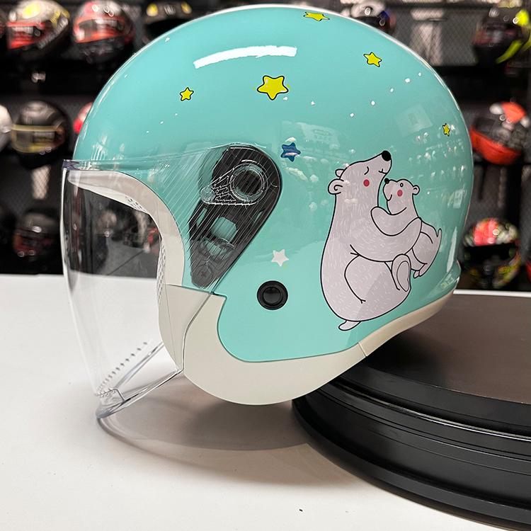 野马安全春秋冬天卡通3/4头盔半盔保暖女士机车电动电瓶车头灰