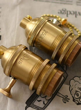 E26美规UL认证灯头E27纯铜全牙带双环复古吊灯灯座爱迪生台吊灯头