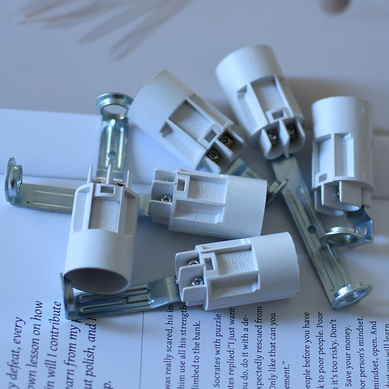 E14白色自锁式蜡烛灯头水晶吊灯灯头灯座带支架各长度小螺口灯头