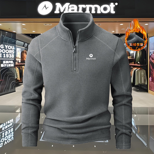 Marmot土拨鼠加绒秋冬抓绒衣男加厚摇粒绒保暖半拉链户外卫衣外套