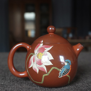 云南建水紫陶复烧无釉磨光亮王时君名家全手工作品彩填龙旦泡茶壶
