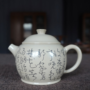 云南建水紫陶白泥无釉磨光亮王时君名家纯手工作品彩填中式泡茶壶